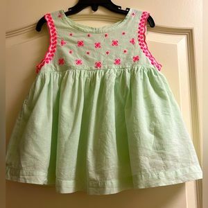 Cat & Jack little girls top. Light green with hot pink embroidery, lined.